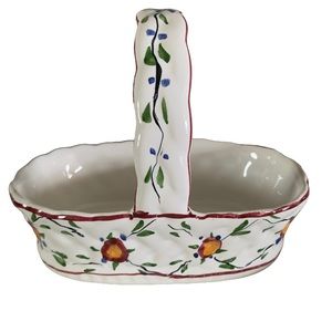 RC & CL RCCL Portugal Porcelain Basket Hand Painted Flowers signed